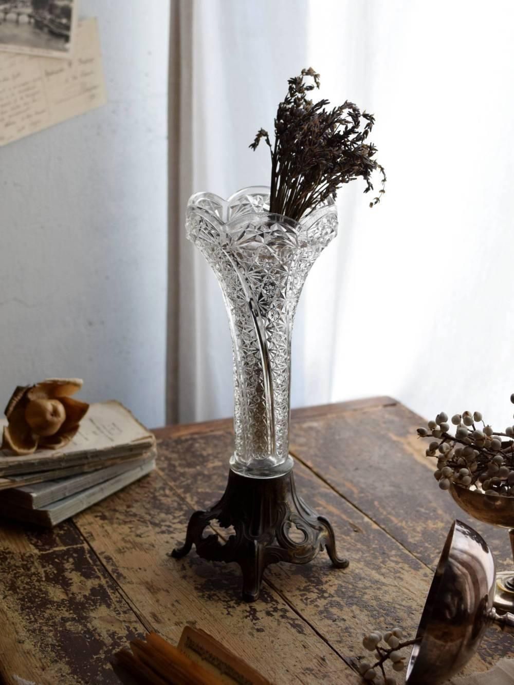 アンティークフラワーベース.15A 花器 花瓶 ガラス フランス