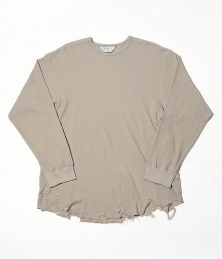 ANCELLM DAMAGE WAFFLE CREW LS T-SHIRT [GREIGE] - Fresh Service