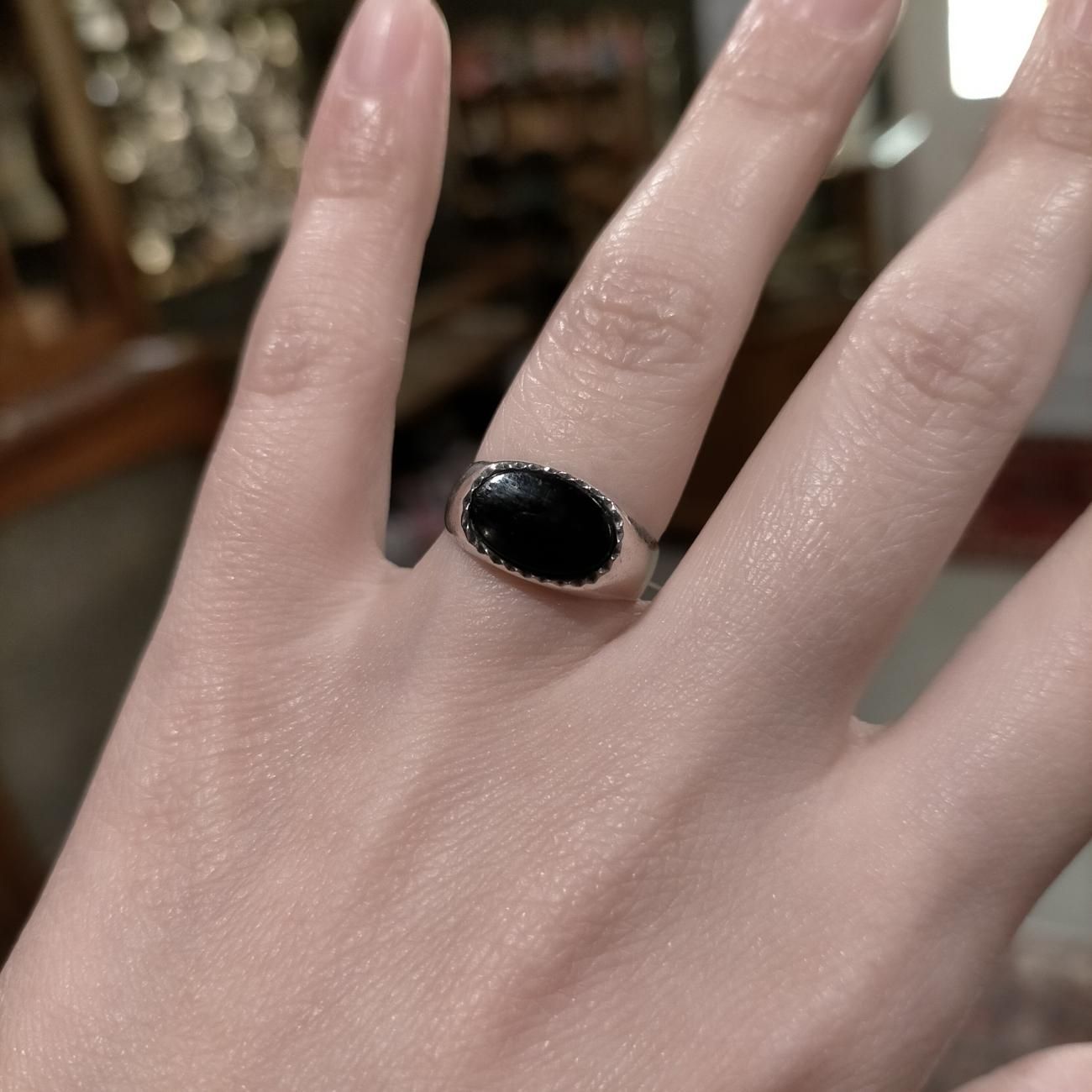 英国イギリス1975年製ヴィンテージスターリングシルバー製オニキス