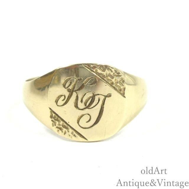 英国イギリス1987年製造ヴィンテージ印台彫刻イニシャルKTシグネット