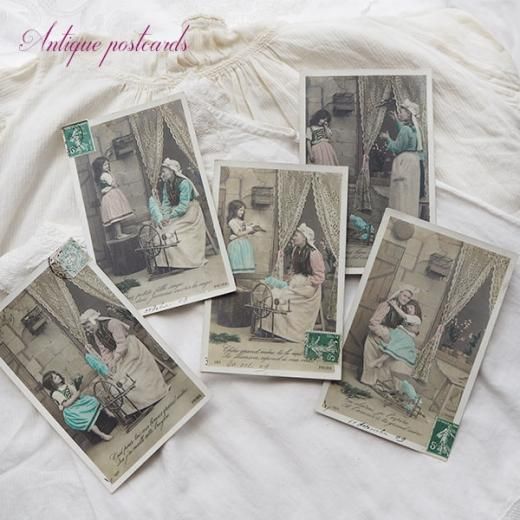 送料無料】フランス 1900年初頭 アンティーク 5枚組 色彩写真 ポスト
