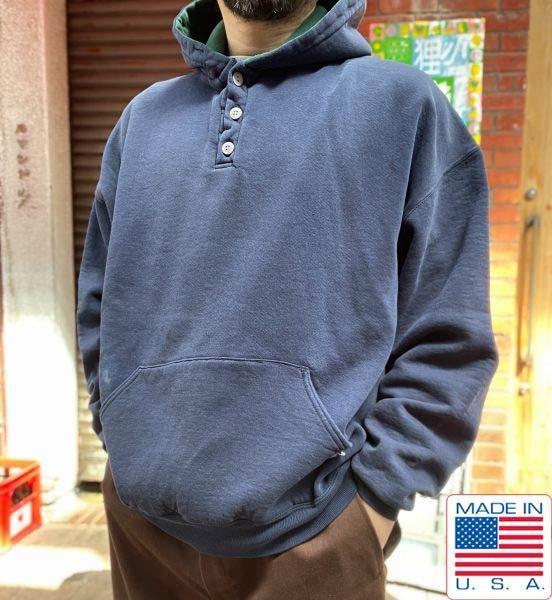 90s USA製 | ラッセル ヘンリーネック プルオーバーパーカー XXL 紺系
