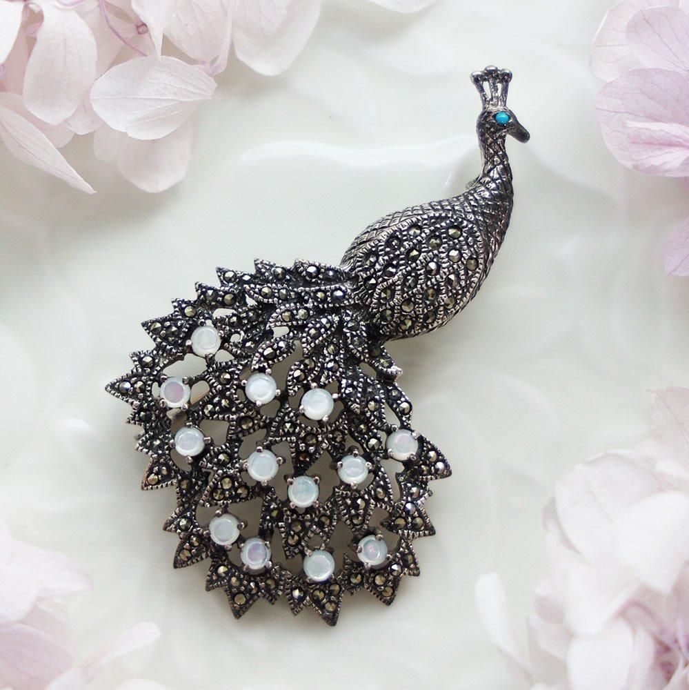 孔雀の銀製ブローチ - 海福雑貨通販部