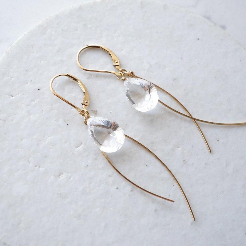 minikin]14kgf/コンケーブカットクリスタルクォーツシンプルピアス