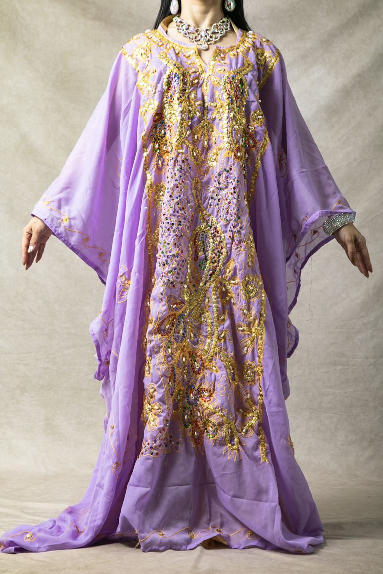 エジプト製 孔雀刺繍 ハリージドレス ラベンダー - Bellydance costume