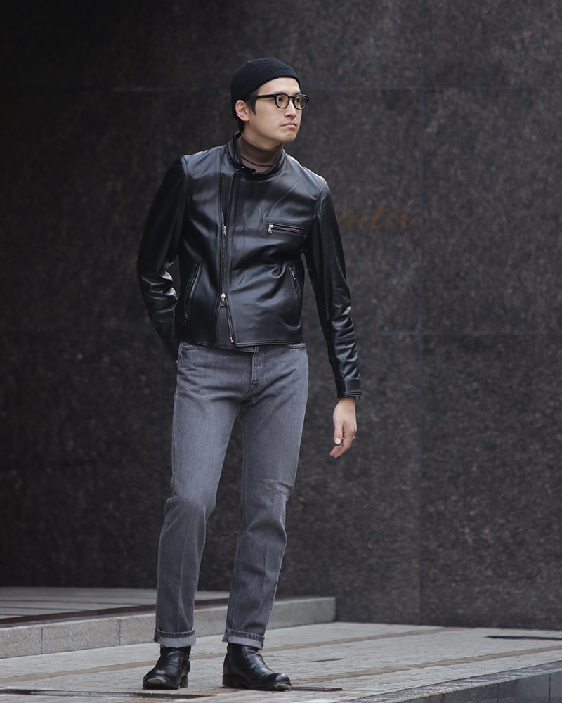 レザーセミダブルライダースジャケット JOSEPH NAPPA CERATA｜EMMETI