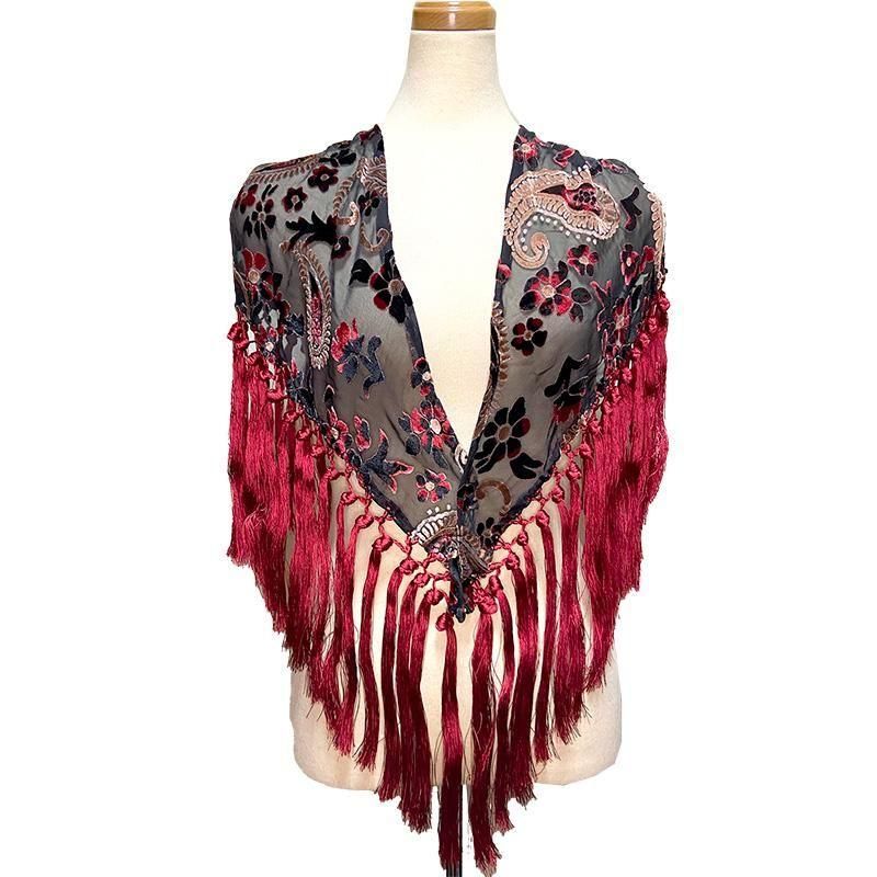 柄物マントンシージョ | スペイン製シースルー黒 -赤フレコ フラメンコ