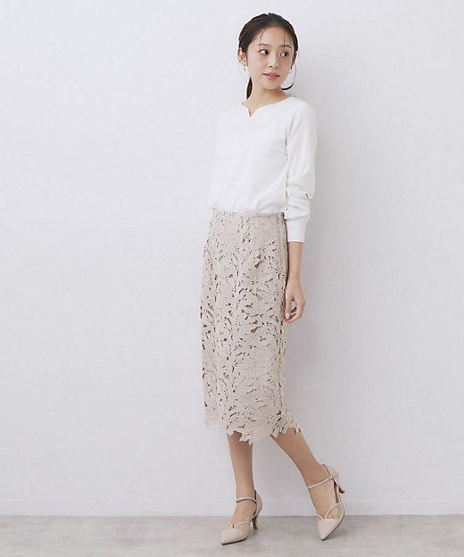 フラワーレースタイトスカート【洗濯機OK】《XS～3L