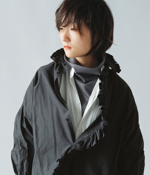 TOUJOURS フリル ワイドシャツ Cotton Triple Yarn Twill Cloth Bishop