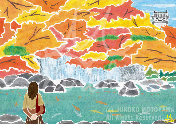 オリジナルイラスト「紅葉と滝」 - イラストレーターズ通信