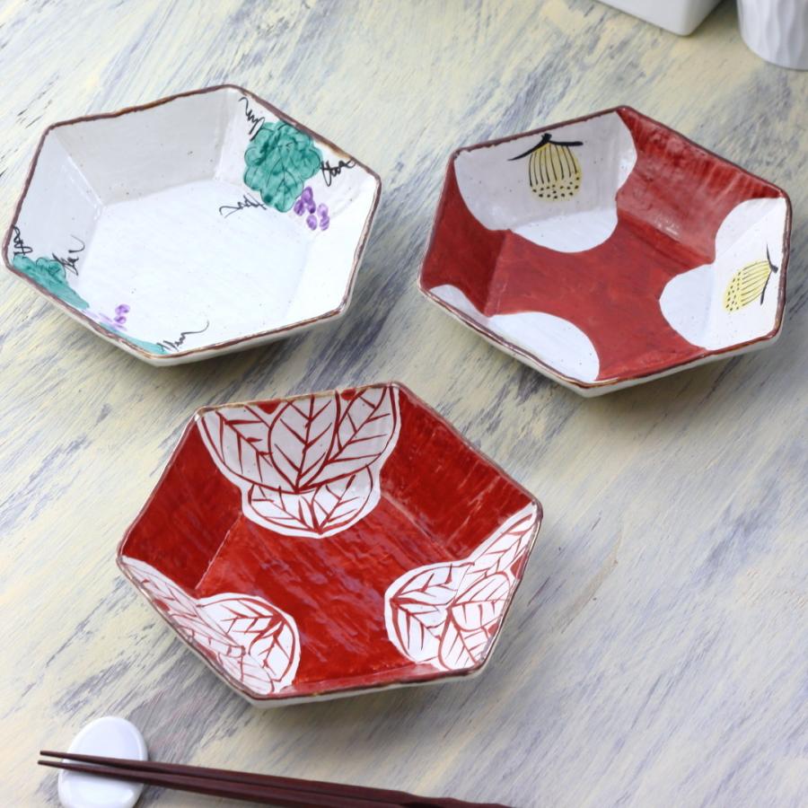 赤絵三善 美濃焼手描六角鉢 18cm 日本製 美濃焼 プレート 赤絵 六角皿