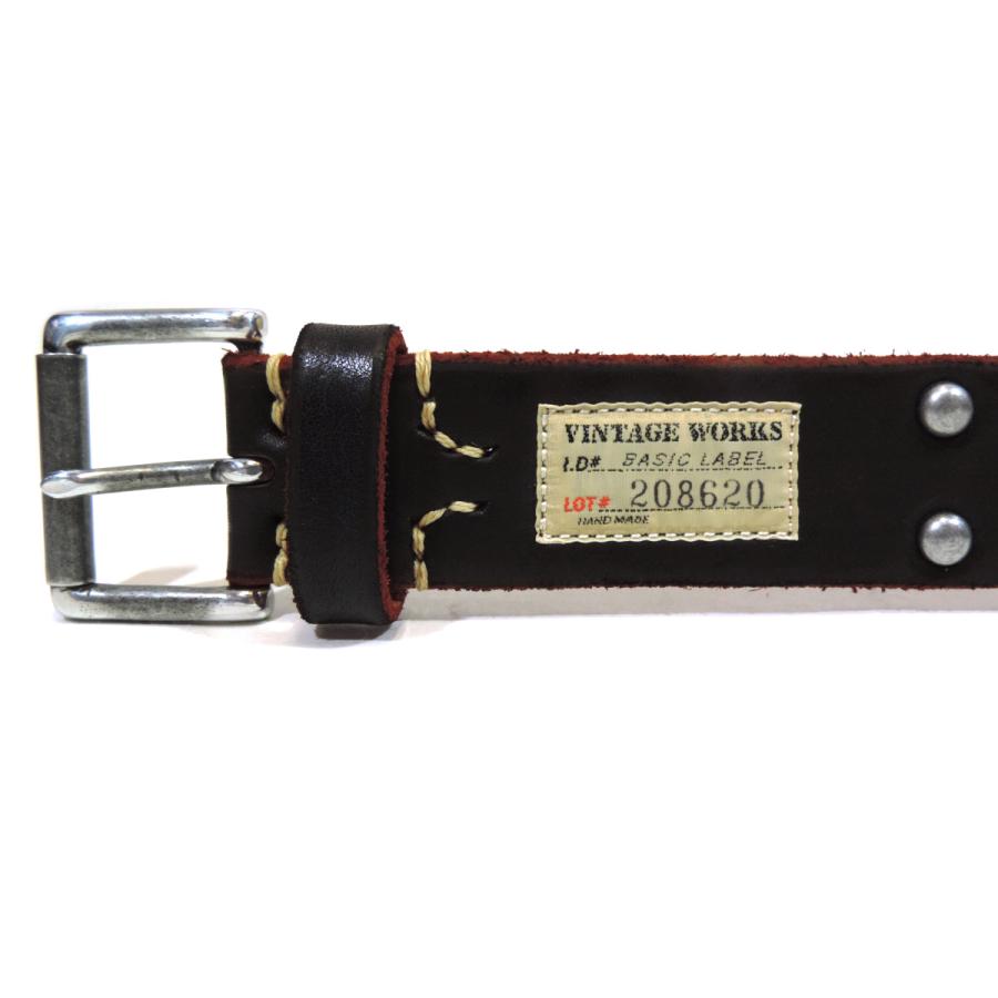 ビンテージワークス スタッズ レザーベルト 茶芯 メンズ ハンドメイド