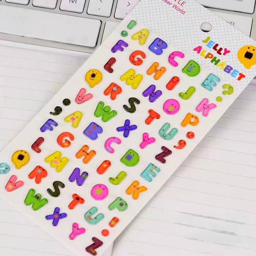ぷくぷくシール 3D立体シール おはじき 文字 アルファベット 数字 英語