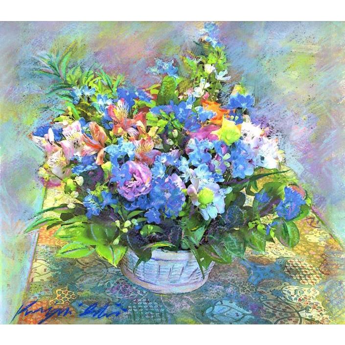 花 絵画 デルフィニウム 静物画 パステル画 石井清 「デルフィ グラン