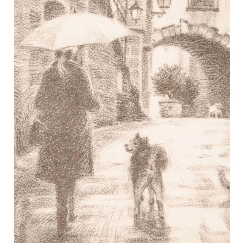 笹倉鉄平 「小雨ふっても」 犬 絵画 女性 絵 フランス 風景画 シルク
