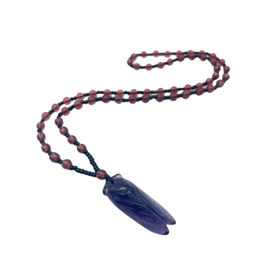 ネックレス パープルクリスタル 蝉 セミ ペンダント アクセサリー 虫