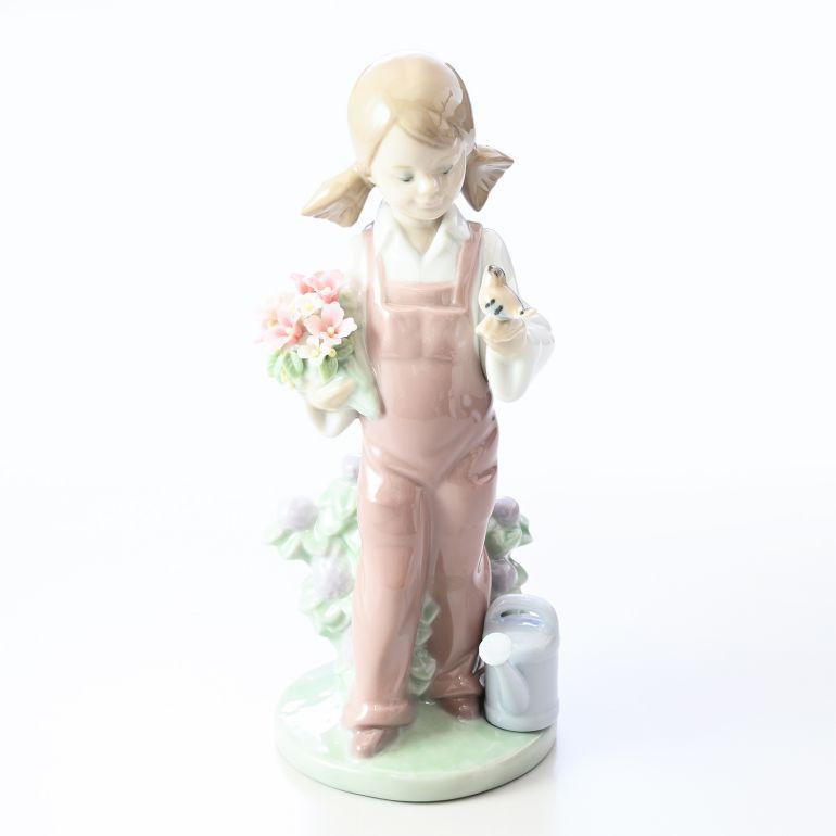 LLADRO（リヤドロ） 小鳥と話す少女 フィギュア 人形 女性 女の子 花