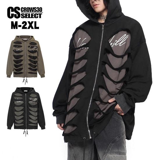 パーカー メンズ V系 モード系 ダメージパーカー y2kファッション 新作