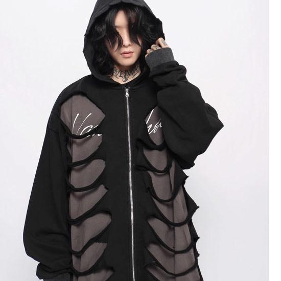 パーカー メンズ V系 モード系 ダメージパーカー y2kファッション 新作