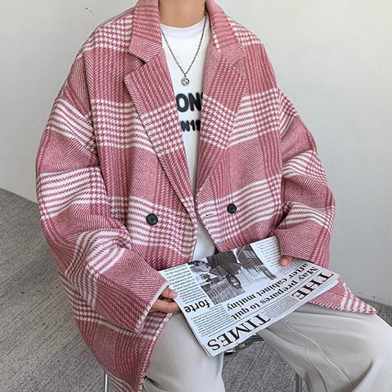 コート メンズ チェックコート ダブルコート Pコート 大きいサイズ