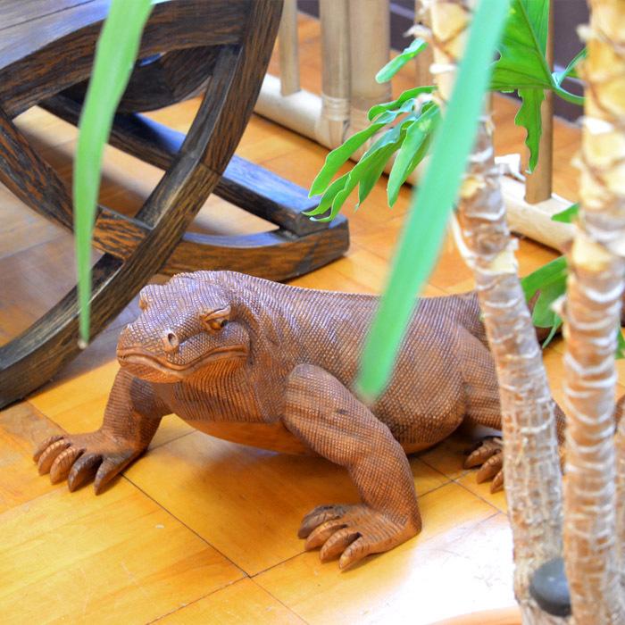 木彫り オブジェ 《コモドドラゴン》 全長88cm 天然木 ウッド 手彫り