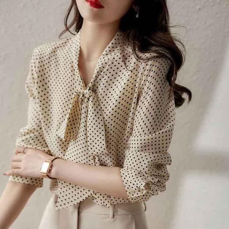 シフォンブラウス ドット柄 ブラウス ゆったり シャツブラウス 秋