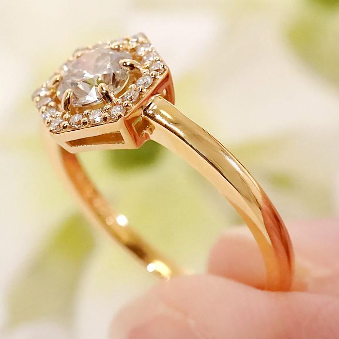 K18 YG PG WG 0.60ct 六角形モチーフ ダイヤモンド リング 送料無料