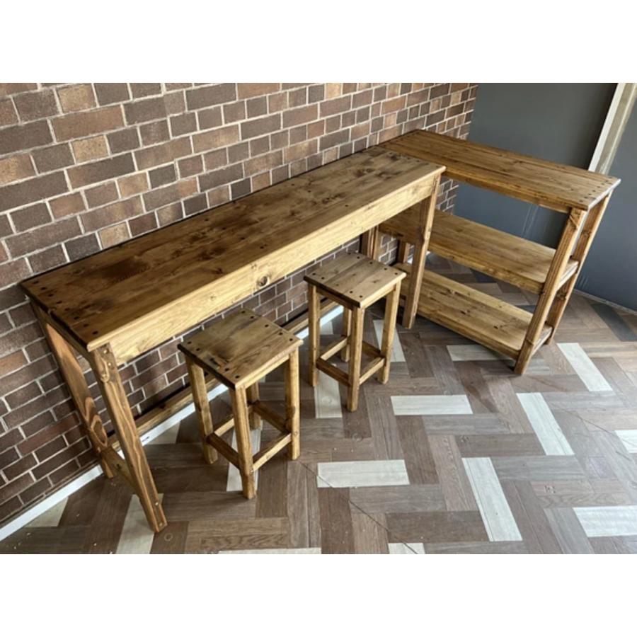 職人手作り 一点物 天然木 L字 カウンターテーブル & スツール 完成品