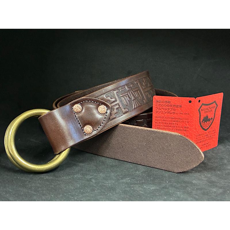 Wリングベルト】栃木レザーベルト 40ミリ幅 ダブルリング ネイティブ柄