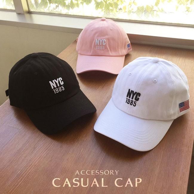 ベースボールキャップ 帽子 刺繍 NYC ロゴ 星条旗 1985 レディース