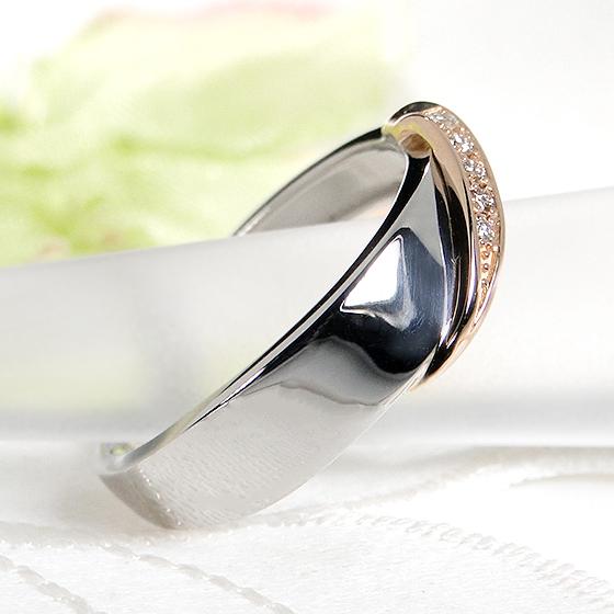 Pt950 K18 YG PG ダイヤモンド コンビ リング 送料無料 プラチナ