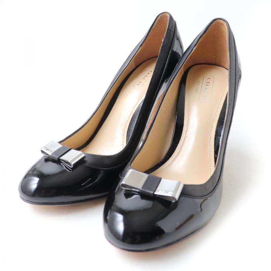 極美品☆COACH コーチ ロゴリボンモチーフ チャンキーヒール パテント