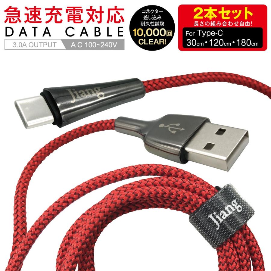 Type-C ケーブル 2本セット 3A USB type-c タイプC 両側 充電器 変換