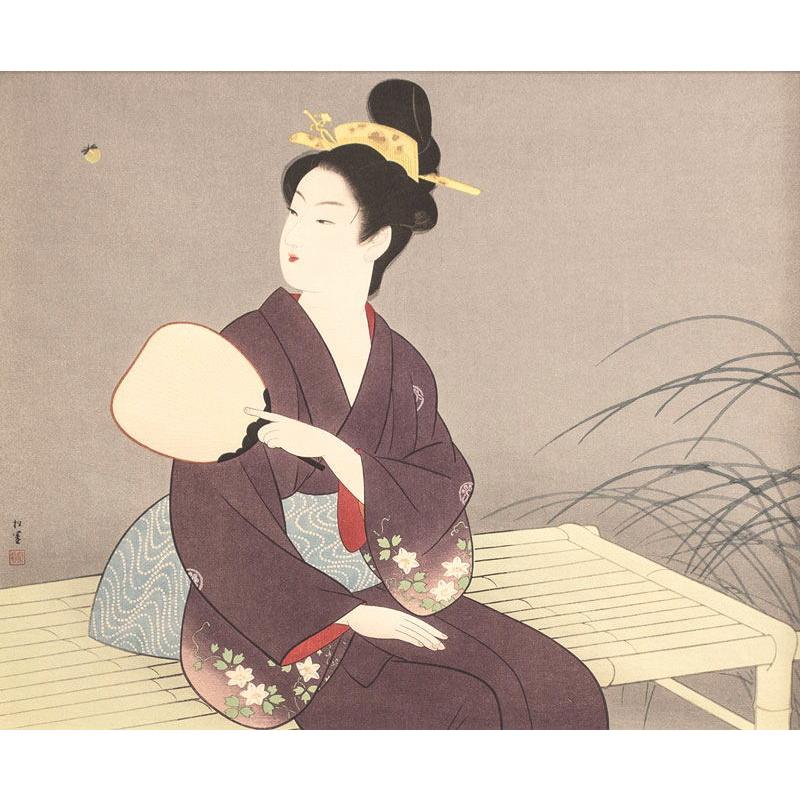 上村松園 「 螢 」 木 版画 絵画 蛍 ほたる 夏 うちわ 日本画 美人画