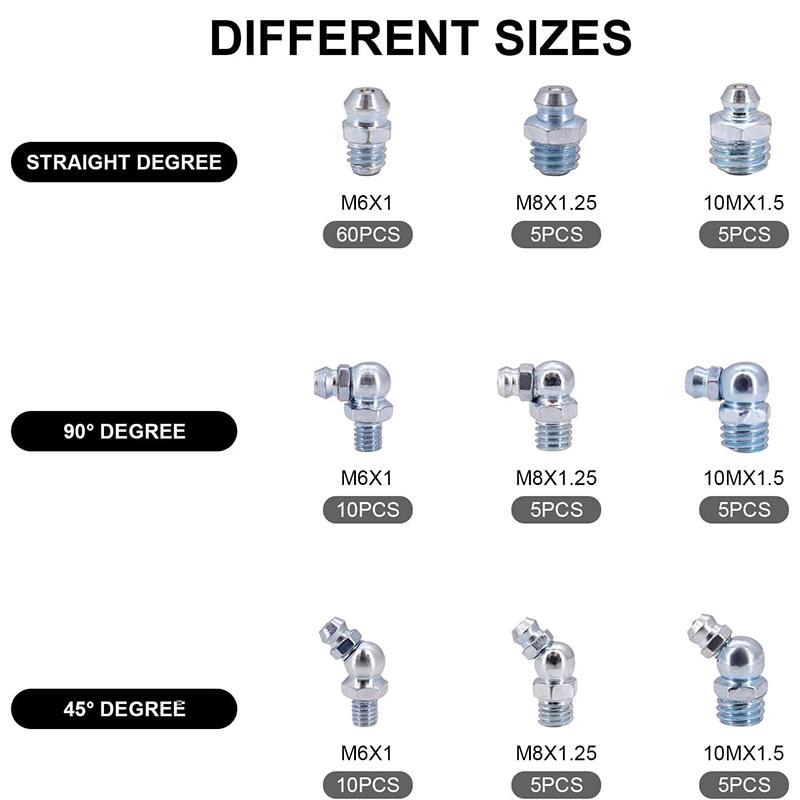 110PC グリースニップルセット ストレート・45°・90° M6/M8/M10 工業