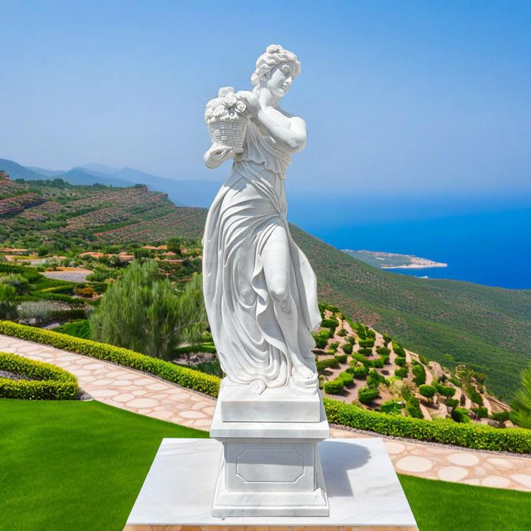 天然大理石彫刻 花かごを持つヴィーナス 春 H200cm 石像 女性像 女神