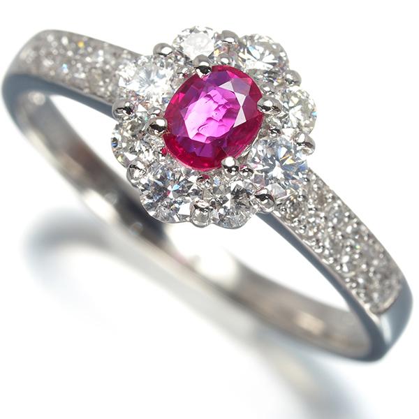 ルビー 0.31ct ダイヤ 0.62ct フラワー リング Pt900 【中古】GENJ