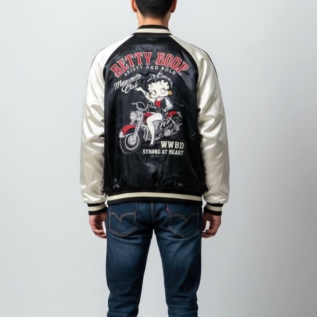 送料無料 メンズ スカジャン BETTY BOOP リバーシブル ベルベット