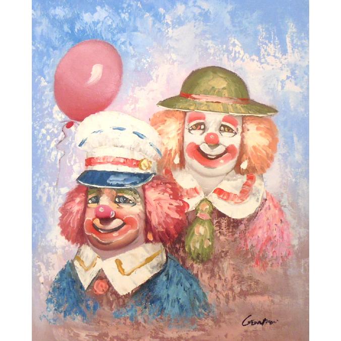 ピエロの絵画 3号油絵 額サイズ35cm×40cm 額付・税込・送料無料