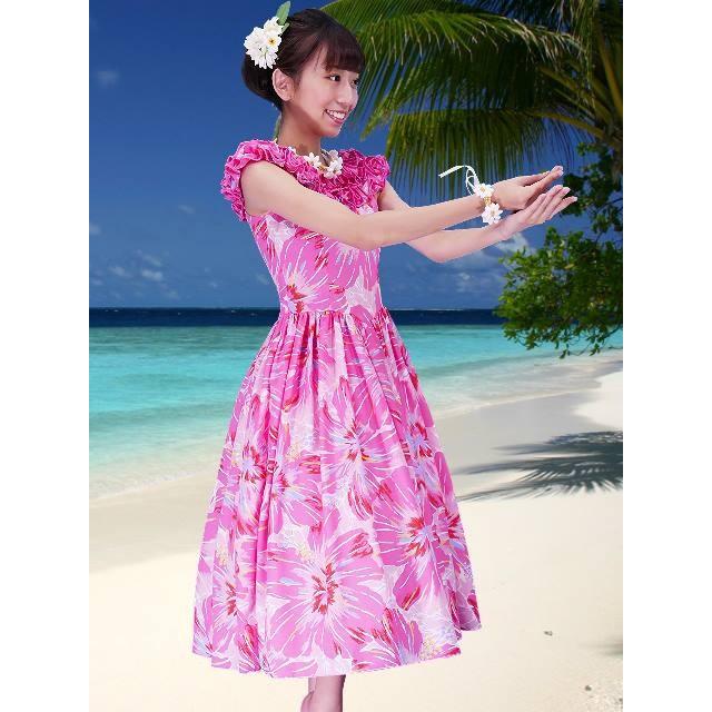 フラダンス ムームー フリル ミディ丈ドレス ピンク Fサイズ 2380piF