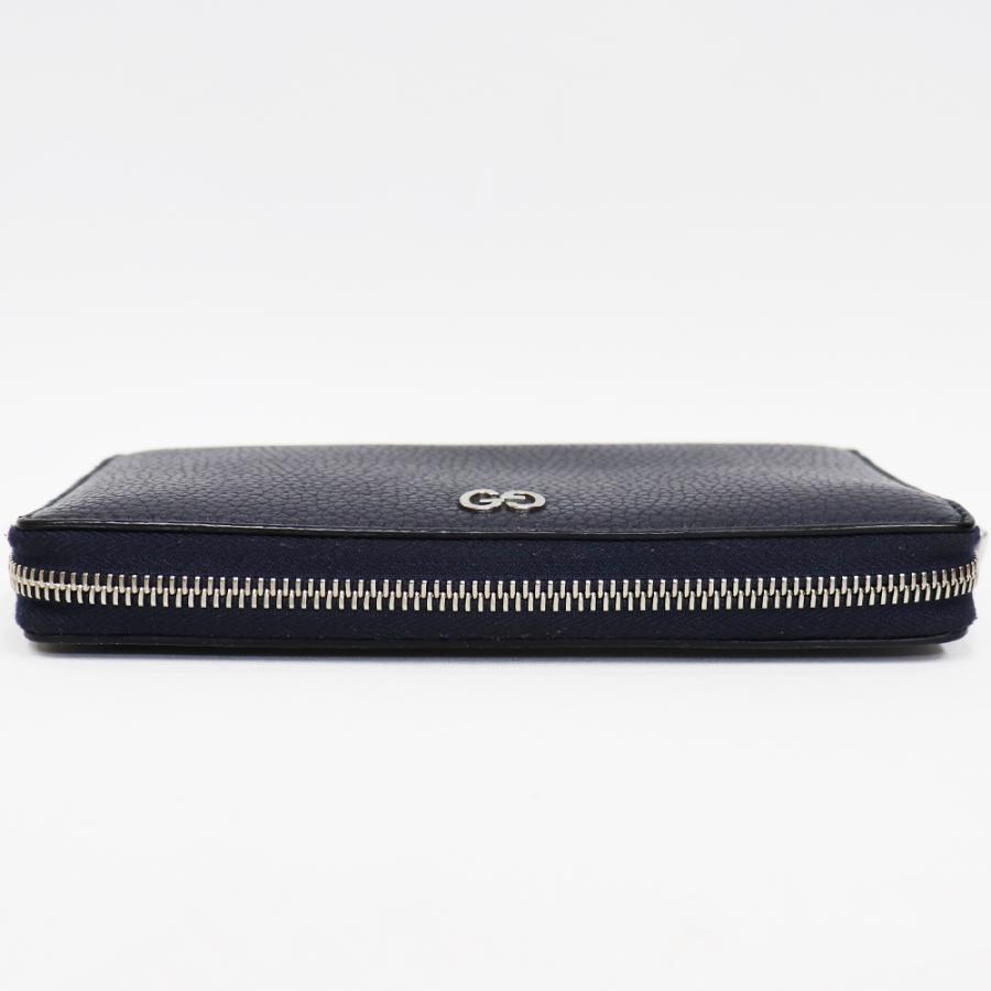 GUCCI（グッチ） (美品) ラウンドファスナー 長財布 レザー ネイビー
