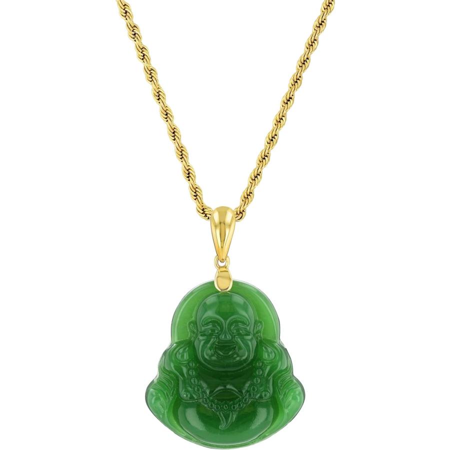 並行輸入品】Shop-iGold 笑う仏陀 グリーン翡翠ペンダントネックレス