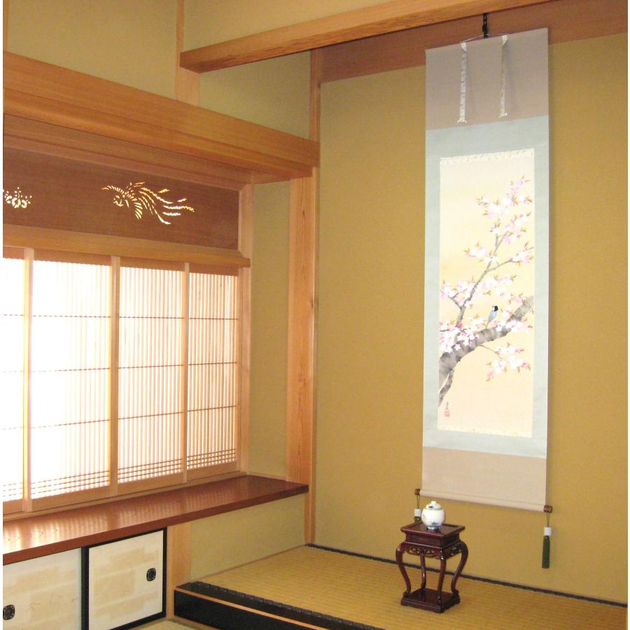掛け軸 掛軸 桜に小禽(さくらにしょうきん) 堀 高泉 (真作・新品