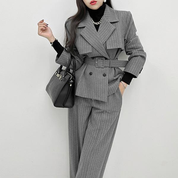 セットアップ レディース ジャケット 長袖 ストライプ スラックス