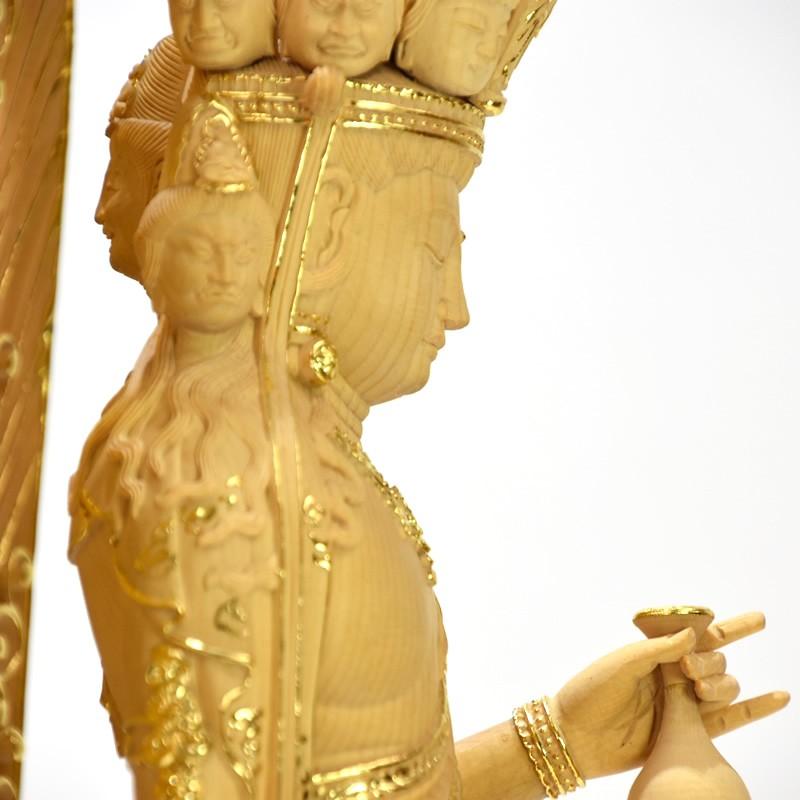 木彫仏像 【十一面観音菩薩立像】 桧木 切金仕上げ 立9.0寸 総高61cm