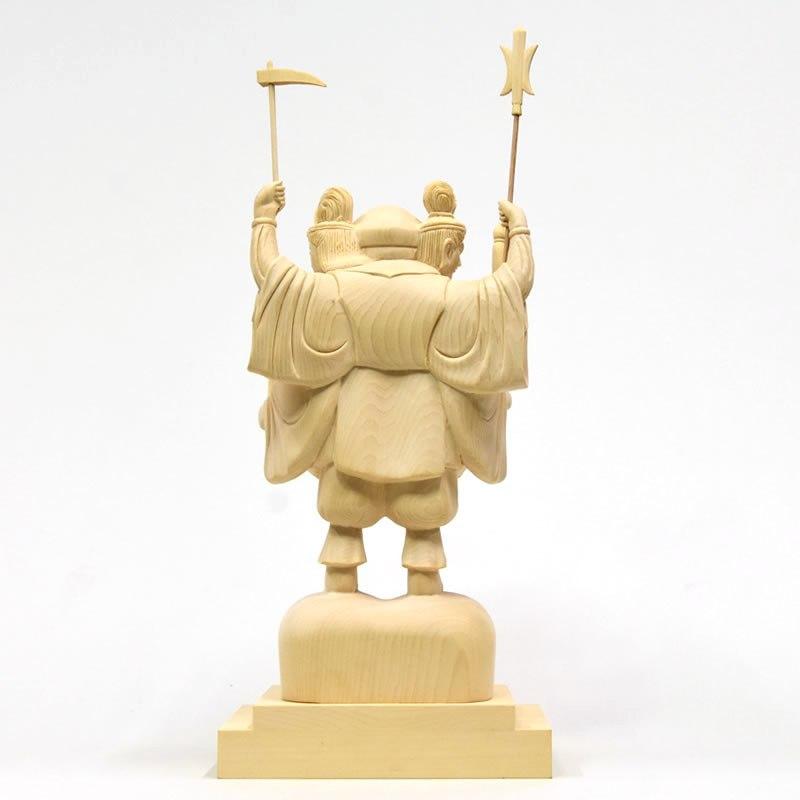 木彫り仏像 【三面出世大黒天】桧木 立5.0寸 総丈33cm 比叡山形三面