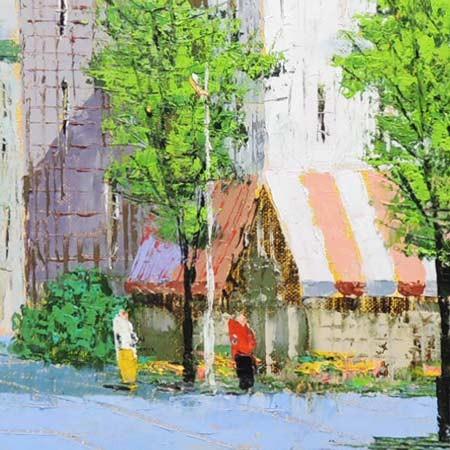 真作】絵画 油彩0号 ヨーロッパの街角 西洋風建物の風景 X165 真作