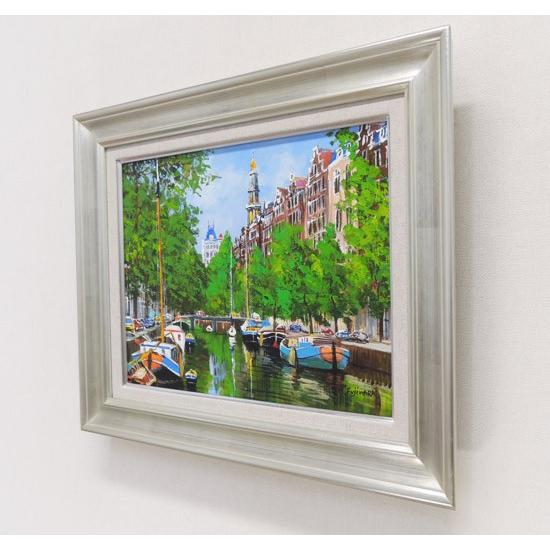 絵画 油絵 アムステルダムの運河 F30号 （藤原英信） 【肉筆】【油絵