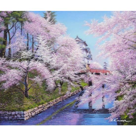 絵画 油絵 弘前城の桜 F20号 （木村由記夫） 【肉筆】【油絵】【日本の