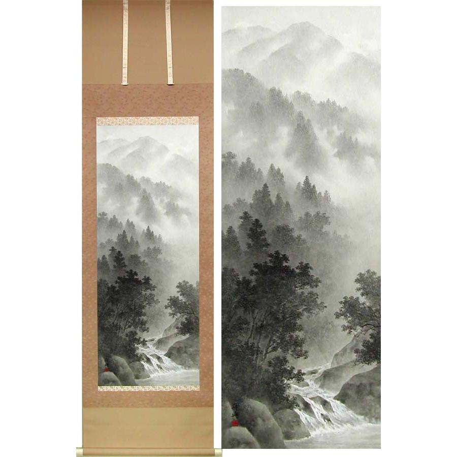 真作/山元春挙/漁村雪暁図/山水浜辺図/桐共箱付/布袋屋掛軸HI-783 真作